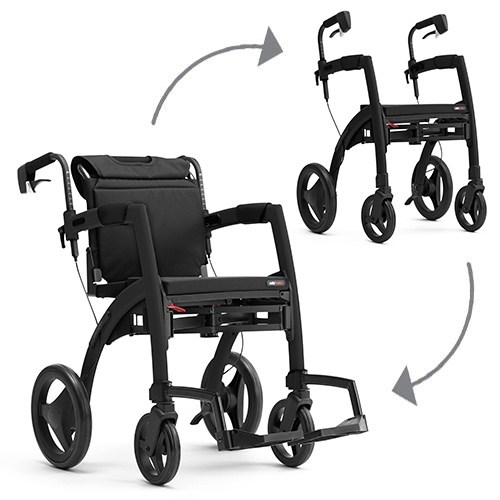 Rollz Motion 2 Combined Rollator and Wheelchair (Matte Black)
